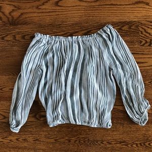 Boho off the shoulder green and white striped top